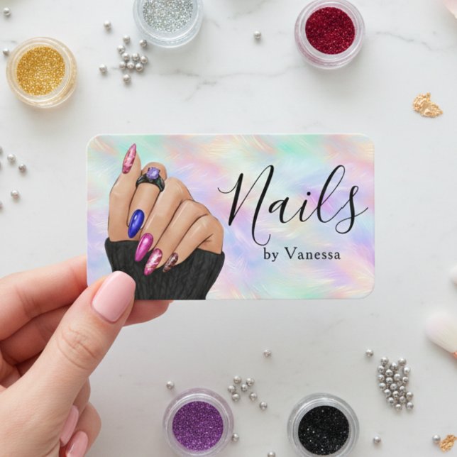 Carte De Visite Artiste Manucure Studio de Nail Art en Opale Iride (Créateur téléchargé)