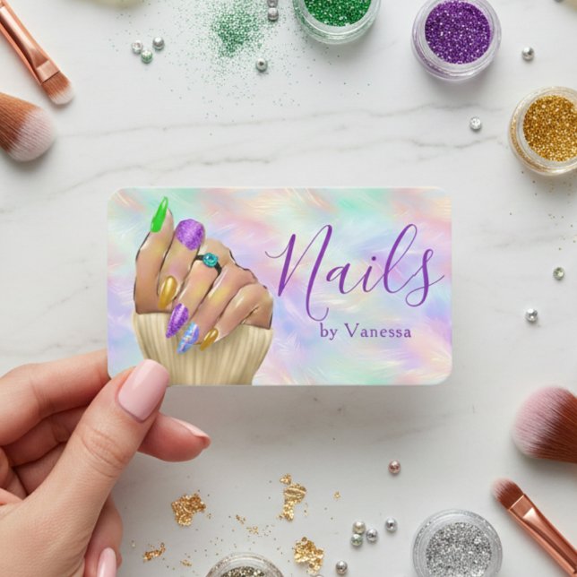 Carte De Visite Artiste Manucure Studio de Vernis Chic Iridescent  (Créateur téléchargé)