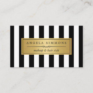 Carte De Visite Artiste maquillage Bow or et Black White Stripes