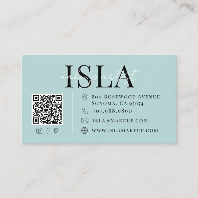 Carte De Visite Artiste Maquillage Code QR Bleu (Devant)