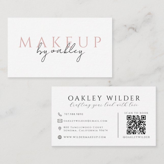 Carte De Visite Artiste Maquillage Code QR Rose (Devant / Derrière)