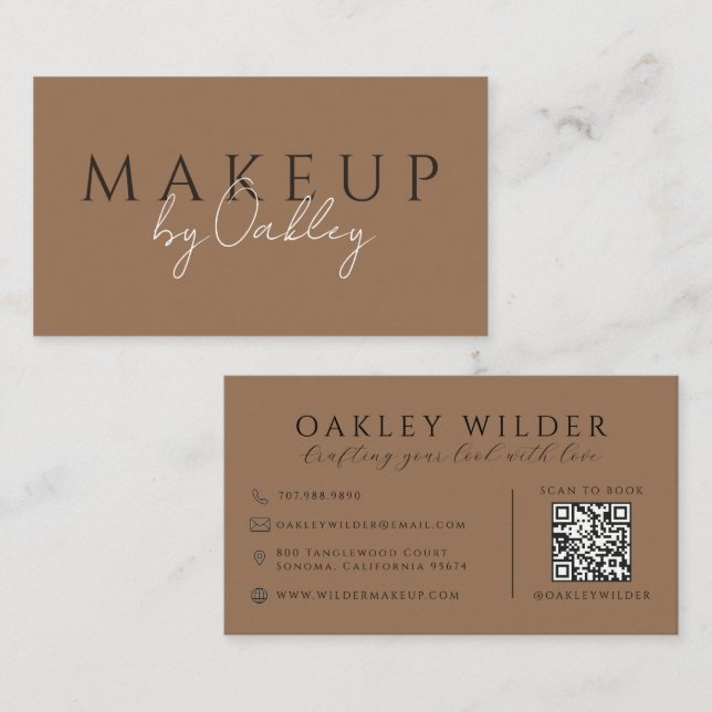 Carte De Visite Artiste Maquillage Code QR Terracotta Foncé (Devant / Derrière)