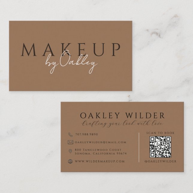 Carte De Visite Artiste Maquillage Code QR Terracotta Foncé (Devant / Derrière)