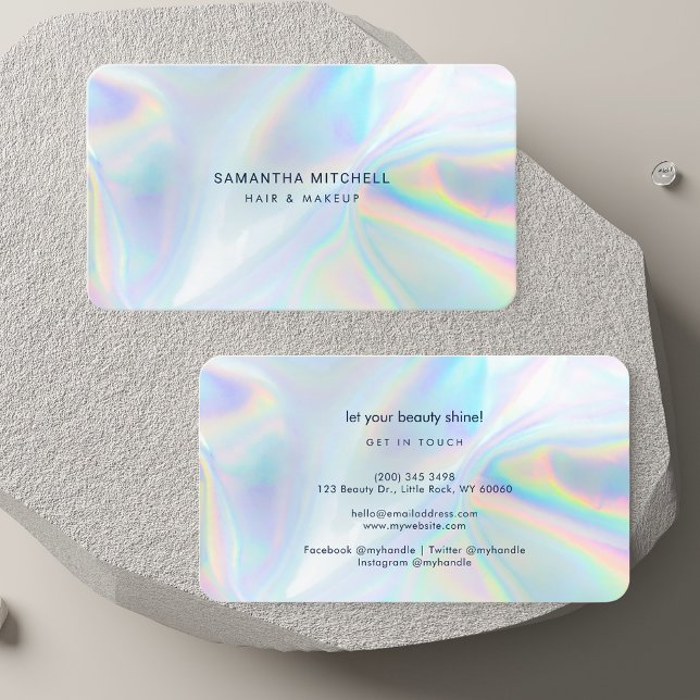 Carte De Visite Artiste maquillage de beauté holographique moderne (Modern Holographic Beautician Makeup Artist Business Card)