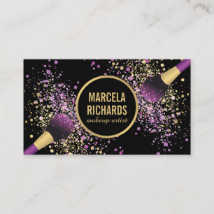Carte De Visite Artiste maquillage de Confetti violet et or