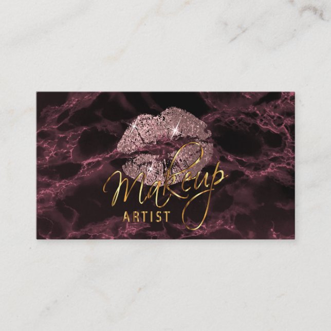 Carte De Visite Artiste maquillage Dusty Rose et marbre noir (Devant)