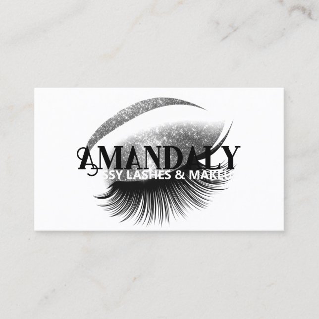 Carte De Visite Artiste maquillage Eyelash QR LOGO Argent Blanc (Devant)