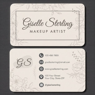 Carte De Visite Artiste Maquillage Floral Neutre
