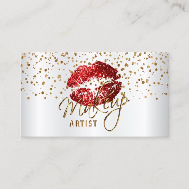 Carte De Visite Artiste maquillage Golden Confetti & Red Lips (Devant)