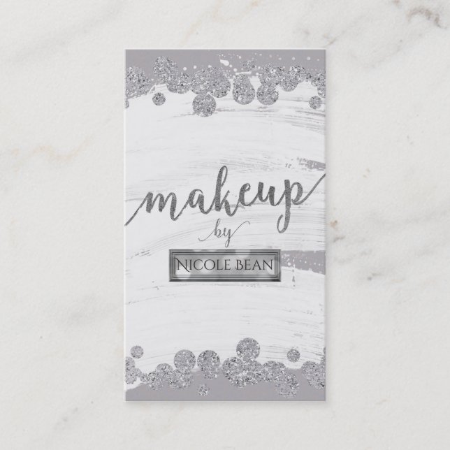 Carte De Visite Artiste maquillage Gris blanc & Silver Sparkle Dot (Devant)