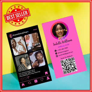Carte De Visite Artiste Maquillage Instagram POST Code QR Rose