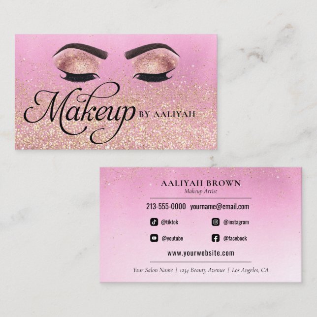 Carte De Visite Artiste maquillage Luxe Glam Rose Gold MUA Salon (Devant / Derrière)