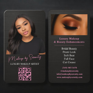 Carte De Visite Artiste Maquillage Métallisé Code QR Luxe Noir Ros