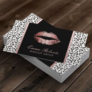 Carte De Visite Artiste maquillage Moderne Rose Lips d'or Leopard