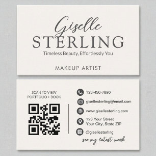 Carte De Visite Artiste maquillage Script blanc moderne Code QR
