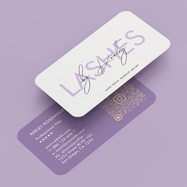 Carte De Visite Artiste maquillage technique de Lashes Dusty Purpl (Lashes Tech Makeup Artist Elegant Purple IG QR Business Card
)