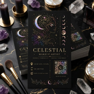 Carte De Visite Artiste Maquilleuse Céleste Luxe Mystique QR Beaut
