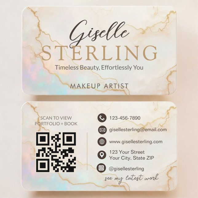 Carte De Visite Artiste Maquilleuse Code QR Opale Pierre  (Créateur téléchargé)