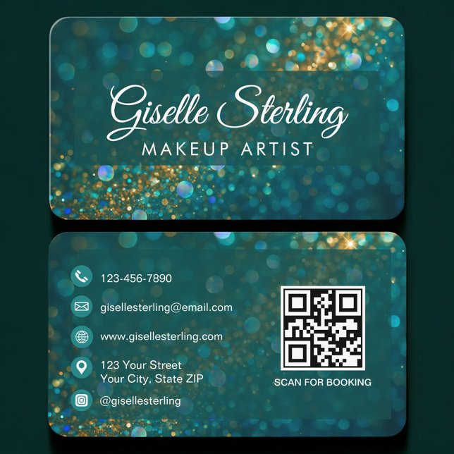 Carte De Visite Artiste Maquilleuse Code QR Vert Or Professionnel (Créateur téléchargé)