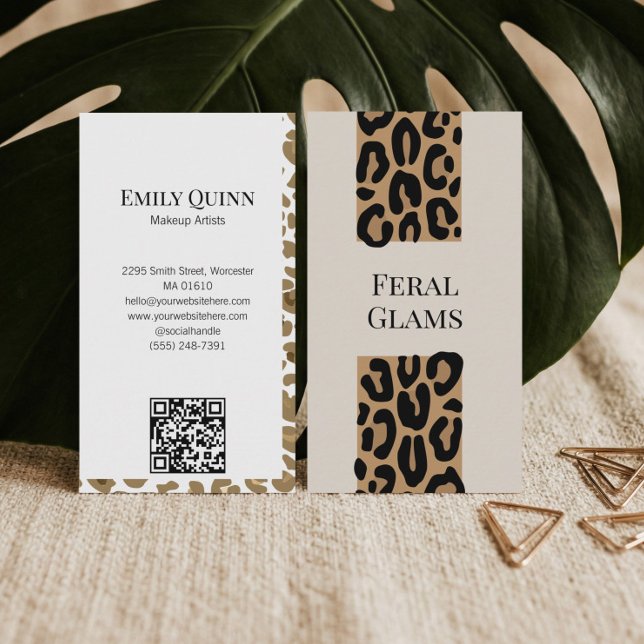 Carte De Visite Artiste Maquilleuse de Beauté Imprimé Léopard Guép (Luxury Cheetah Leopard Print Beauty Makeup Artist Business Card)