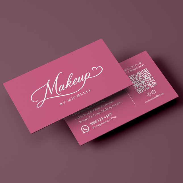 Carte De Visite Artiste Maquilleuse de Mariée Luxe Écriture Rose (Luxury Bridal Makeup Artist Pink Script Business Card
)