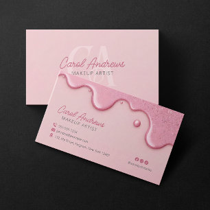 Carte De Visite Artiste Maquilleuse Pink Glitter Drips Salon de Be