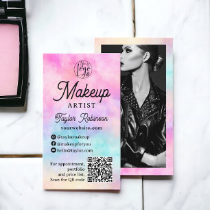 Carte De Visite Artiste moderne de maquillage d'aquarelle rose arc