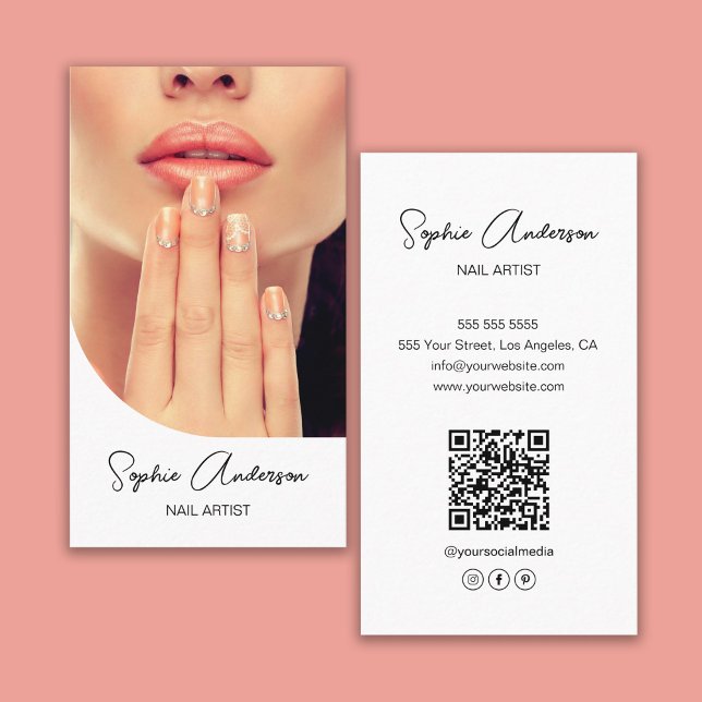Carte De Visite Artiste Nail Moderne Blanc (Modern Nail Artist White Business Card)