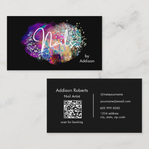 Carte De Visite Artiste Ongles Aquarelle Holographique QR