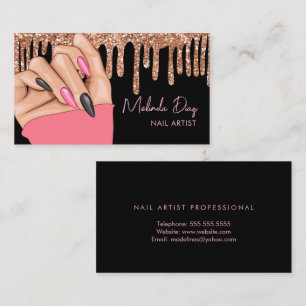 Carte De Visite Artiste Ongles Designer Salon Rose Faux Paillettes