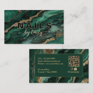 Carte De Visite Artiste Ongles en Marbre Vert Émeraude et Agate Do