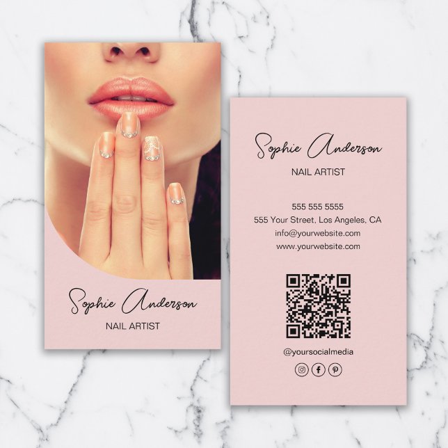 Carte De Visite Artiste Ongles Moderne Rose (Modern Nail Artist Pink Business Card)