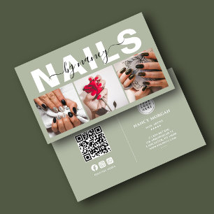 Carte De Visite Artiste Ongles Photo Collage Code Qr Logo Vert Sau