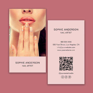 Carte De Visite Artiste Ongulaire Minimaliste Moderne Rose