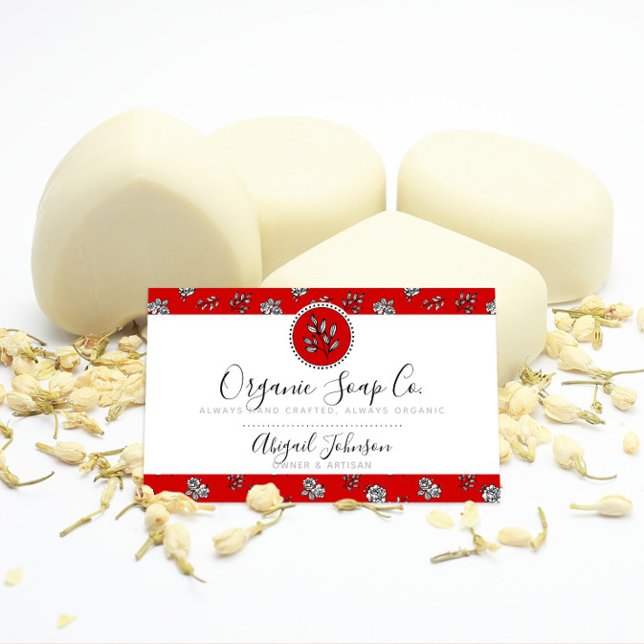 Carte De Visite Artiste Rose et Feuille dessiné à la main rouge et (Créateur téléchargé)