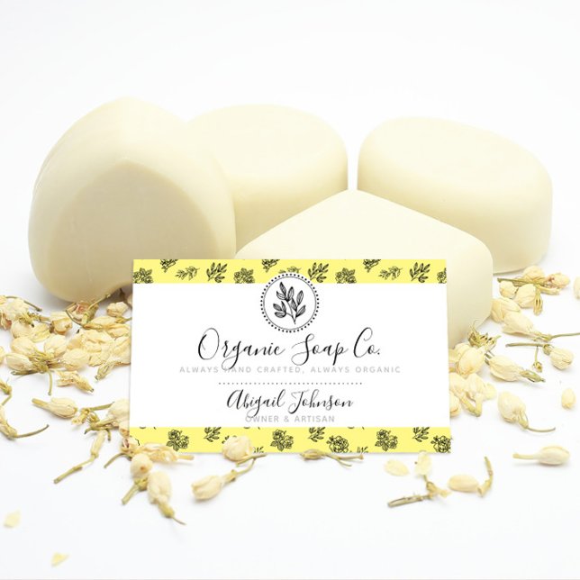 Carte De Visite Artiste Rose et Feuille Jaune à main (Créateur téléchargé)