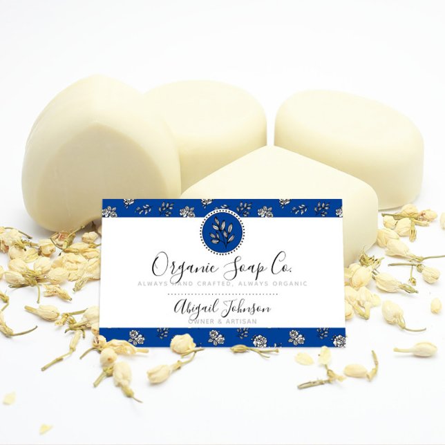 Carte De Visite Artiste Royal Bleu Rose et Feuille (Créateur téléchargé)