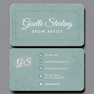 Carte De Visite Artiste Sourcils Fleur Florale Vert de Teal