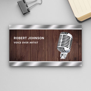 Carte De Visite Artiste voix off Microphone Métallique Bois Rustiq
