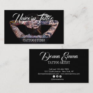 Carte De Visite artistes de tatouage noir photo script typographie