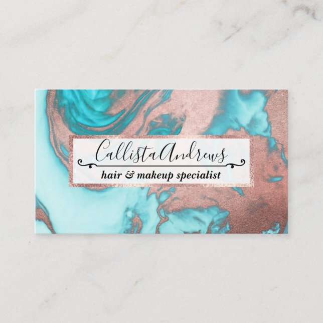 Carte De Visite Artsy Chic Rose Gold Aqua Mint Blue Marble Motif (Devant)