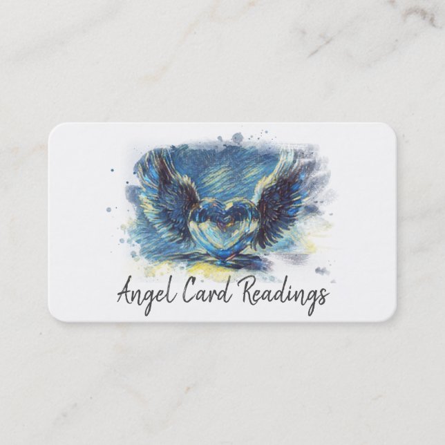 Carte De Visite *~* Artsy Denim BLUE Heart Angel Wings AP78 QR (Devant)