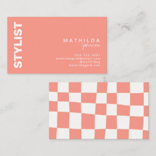 Carte De Visite Artsy en damier blanc Peach Abstrait