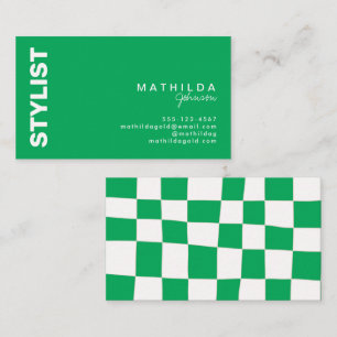 Carte De Visite Artsy en damier blanc vert Abstrait