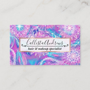 Carte De Visite Artsy Girly Purple Aqua Floral Illustration dessin
