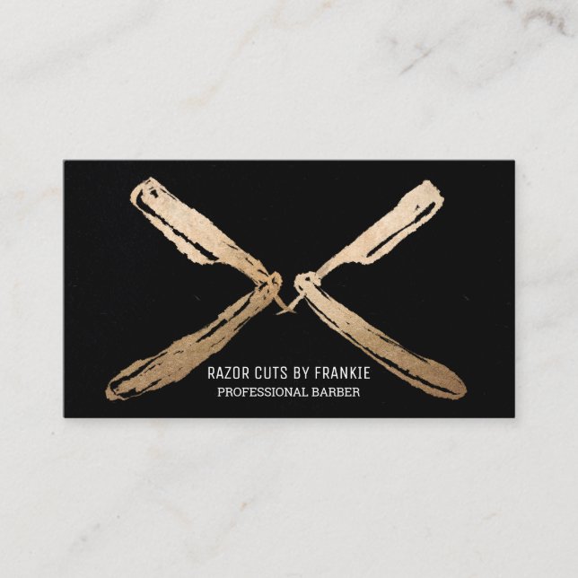 Carte De Visite Artsy moderne Gold Black Razor Blades Barber (Devant)
