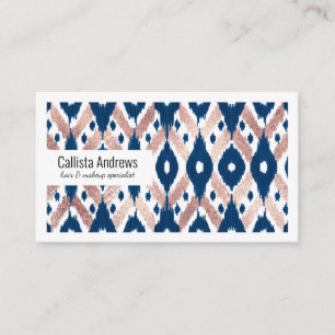 Carte De Visite Artsy moderne Rose or Marine bleu Ikat Geo