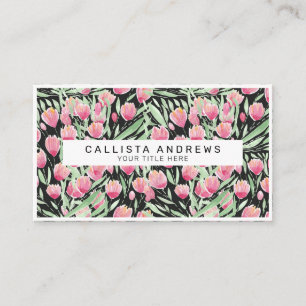 Carte De Visite Artsy rose Tulips Noir Floral Aquarelle