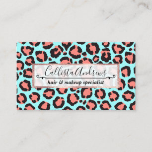 Carte De Visite Artsy Trendy Coral Mint Turquoise Leopard Poster d