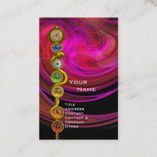 Carte De Visite ASCLEPIUS ROD,7 CHAKRAS YOGA LOTUS POSE rose noir